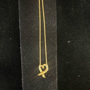 Gold 18k Tiffany Picasso Ribbon Heart Pendant Necklace